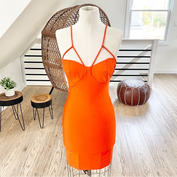 Dresses & Skirts - orange, bodycon mini dress tight stretchy